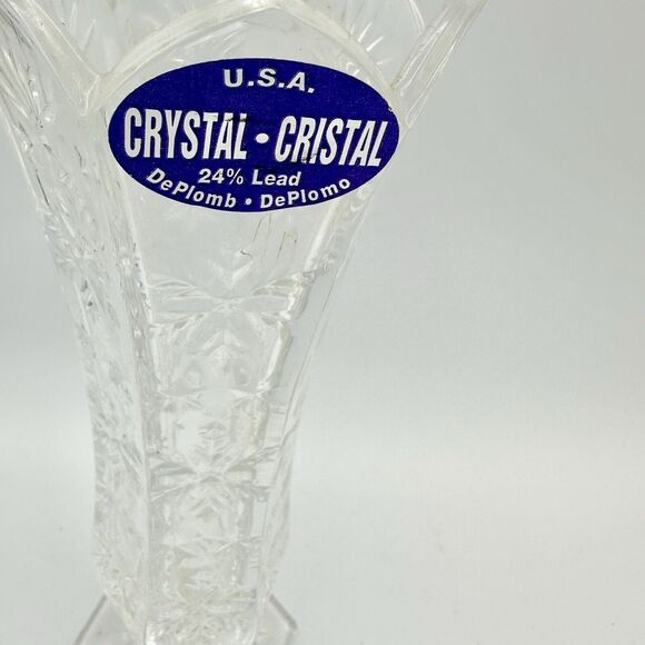DePlomb 24% Lead Crystal Bud Vase Snowflake Design Pedestal 8" Winter - Picture 2 of 7